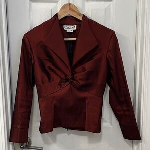 Vintage 80s Cachet Women's Deep Burgundy Ruched Formal Long Sleeve Top Size 6